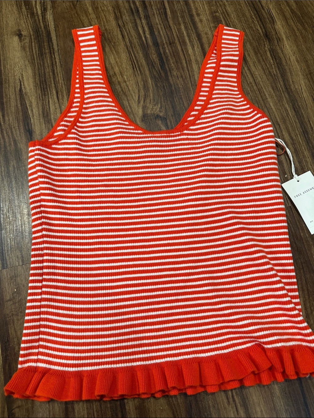 Striped Red & White Ruffle-Hem Tank Top